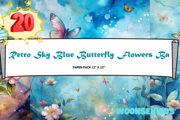 20 Retro Sky Blue Butterfly Flowers Background Watercolor PNGs: A Creative KDP Digital Paper Pack Explained