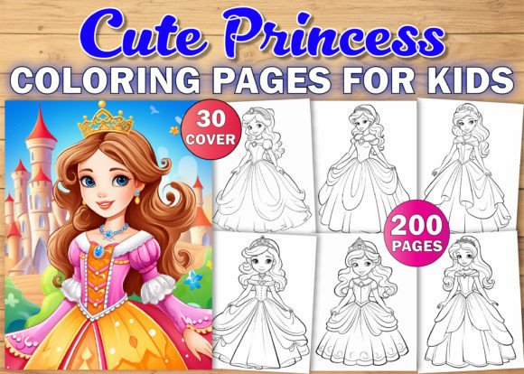 200 Princess Coloring Pages for Kids KDP
