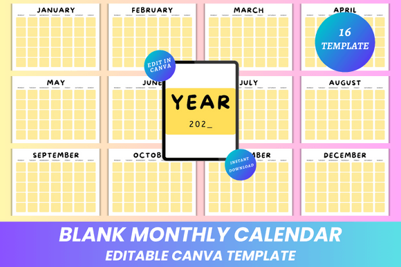 Blank Monthly Calendar Canva KDP
