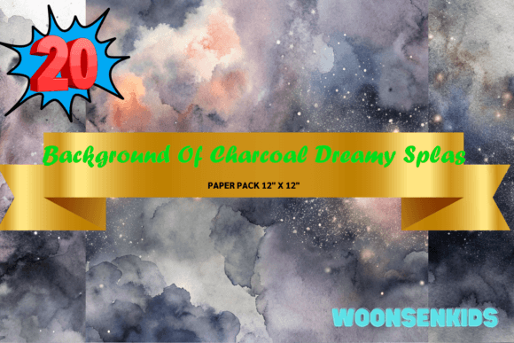 Charcoal Dreamy Splashes Watercolor PNG KDP Paper