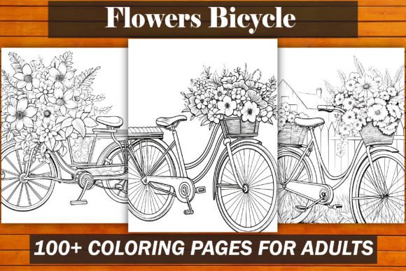 Flowers Bicycle Coloring Book for Adults