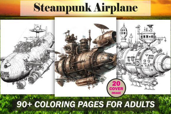 Steampunk Airplane Coloring Book