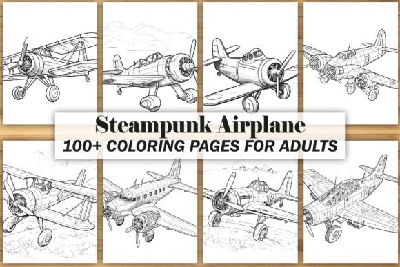 Steampunk Airplane Coloring Book Bundle