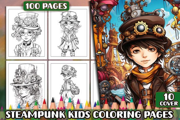 Steampunk Kids Coloring Pages for Adults